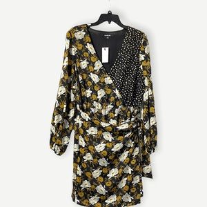 Sugarlips Nadine Faux Wrap Floral Dress Long Sleeves Size XL